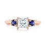 18k Rose Gold 18k Rose Gold Custom Three Stone Blue Sapphire And Diamond Engagement Ring - Top View -  103484 - Thumbnail