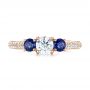 14k Rose Gold 14k Rose Gold Custom Three Stone Blue Sapphire And Diamond Engagement Ring - Top View -  103490 - Thumbnail