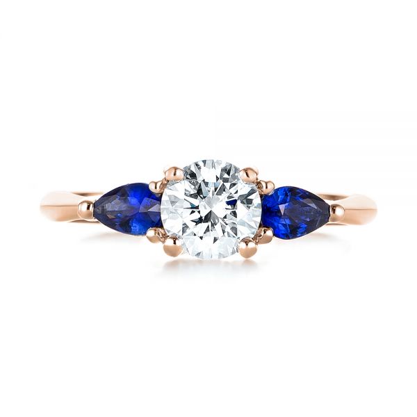 18k Rose Gold 18k Rose Gold Custom Three Stone Blue Sapphire And Diamond Engagement Ring - Top View -  103507