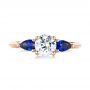 14k Rose Gold 14k Rose Gold Custom Three Stone Blue Sapphire And Diamond Engagement Ring - Top View -  103507 - Thumbnail
