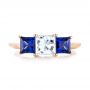 18k Rose Gold 18k Rose Gold Custom Three Stone Blue Sapphire And Diamond Engagement Ring - Top View -  103529 - Thumbnail