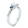 14k White Gold Custom Three Stone Blue Sapphire And Diamond Engagement Ring - Three-Quarter View -  102250 - Thumbnail
