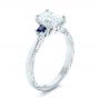 18k White Gold Custom Three Stone Blue Sapphire And Diamond Engagement Ring - Three-Quarter View -  102348 - Thumbnail