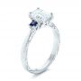 14k White Gold 14k White Gold Custom Three Stone Blue Sapphire And Diamond Engagement Ring - Three-Quarter View -  102348 - Thumbnail