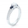  Platinum Custom Three Stone Blue Sapphire And Diamond Engagement Ring - Three-Quarter View -  102926 - Thumbnail
