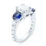  Platinum Custom Three Stone Blue Sapphire And Diamond Engagement Ring - Three-Quarter View -  102972 - Thumbnail