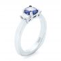  Platinum Platinum Custom Three Stone Blue Sapphire And Diamond Engagement Ring - Three-Quarter View -  102985 - Thumbnail