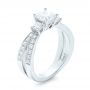  Platinum Custom Three Stone Diamond Engagement Ring With Blue Sapphires - Three-Quarter View -  102992 - Thumbnail
