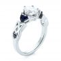  Platinum Custom Three Stone Blue Sapphire And Diamond Engagement Ring - Three-Quarter View -  103439 - Thumbnail