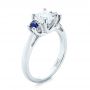 18k White Gold 18k White Gold Custom Three Stone Blue Sapphire And Diamond Engagement Ring - Three-Quarter View -  103484 - Thumbnail