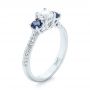  Platinum Custom Three Stone Blue Sapphire And Diamond Engagement Ring - Three-Quarter View -  103490 - Thumbnail