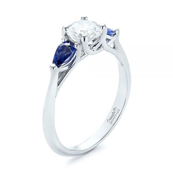 18k White Gold 18k White Gold Custom Three Stone Blue Sapphire And Diamond Engagement Ring - Three-Quarter View -  103507