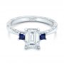 14k White Gold 14k White Gold Custom Three Stone Blue Sapphire And Diamond Engagement Ring - Flat View -  102348 - Thumbnail