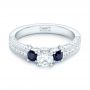  Platinum Custom Three Stone Blue Sapphire And Diamond Engagement Ring - Flat View -  102926 - Thumbnail