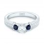  Platinum Custom Three Stone Blue Sapphire And Diamond Engagement Ring - Flat View -  102926 - Thumbnail