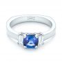  Platinum Platinum Custom Three Stone Blue Sapphire And Diamond Engagement Ring - Flat View -  102985 - Thumbnail