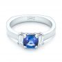 14k White Gold 14k White Gold Custom Three Stone Blue Sapphire And Diamond Engagement Ring - Flat View -  102985 - Thumbnail