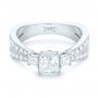  Platinum Custom Three Stone Diamond Engagement Ring With Blue Sapphires - Flat View -  102992 - Thumbnail