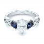  Platinum Custom Three Stone Blue Sapphire And Diamond Engagement Ring - Flat View -  103439 - Thumbnail
