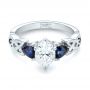 14k White Gold 14k White Gold Custom Three Stone Blue Sapphire And Diamond Engagement Ring - Flat View -  103439 - Thumbnail