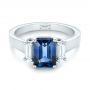  Platinum Custom Three Stone Blue Sapphire And Diamond Engagement Ring - Flat View -  103468 - Thumbnail