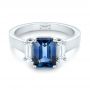 14k White Gold 14k White Gold Custom Three Stone Blue Sapphire And Diamond Engagement Ring - Flat View -  103468 - Thumbnail