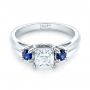 14k White Gold 14k White Gold Custom Three Stone Blue Sapphire And Diamond Engagement Ring - Flat View -  103484 - Thumbnail