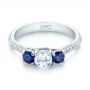 18k White Gold 18k White Gold Custom Three Stone Blue Sapphire And Diamond Engagement Ring - Flat View -  103490 - Thumbnail