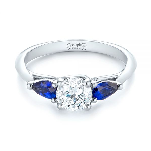  Platinum Platinum Custom Three Stone Blue Sapphire And Diamond Engagement Ring - Flat View -  103507