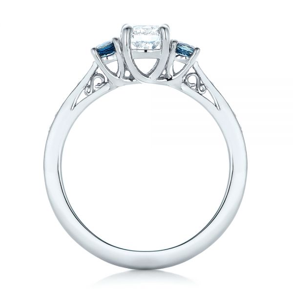  Platinum Platinum Custom Three Stone Blue Sapphire And Diamond Engagement Ring - Front View -  102250