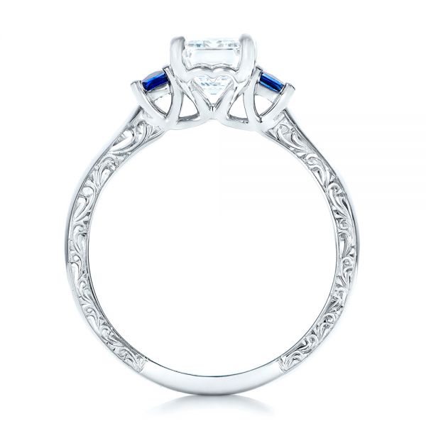  Platinum Platinum Custom Three Stone Blue Sapphire And Diamond Engagement Ring - Front View -  102348