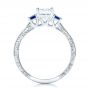 18k White Gold Custom Three Stone Blue Sapphire And Diamond Engagement Ring - Front View -  102348 - Thumbnail