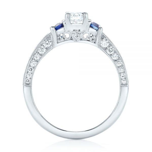 14k White Gold 14k White Gold Custom Three Stone Blue Sapphire And Diamond Engagement Ring - Front View -  102926