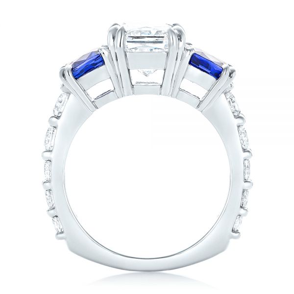  Platinum Custom Three Stone Blue Sapphire And Diamond Engagement Ring - Front View -  102972