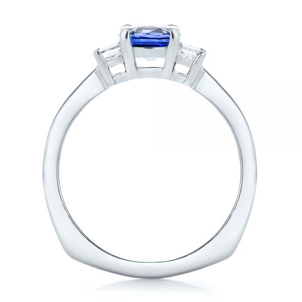 Platinum Platinum Custom Three Stone Blue Sapphire And Diamond Engagement Ring - Front View - 102985