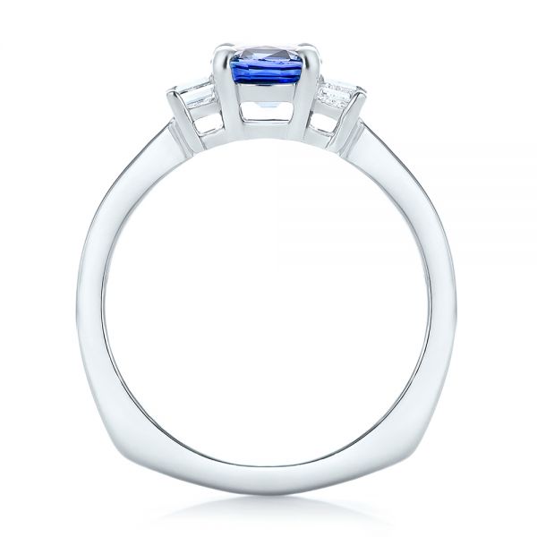 14k White Gold 14k White Gold Custom Three Stone Blue Sapphire And Diamond Engagement Ring - Front View -  102985