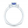  Platinum Platinum Custom Three Stone Blue Sapphire And Diamond Engagement Ring - Front View -  102985 - Thumbnail