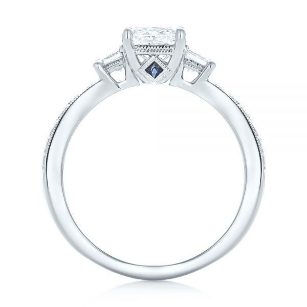 14k White Gold 14k White Gold Custom Three Stone Diamond Engagement Ring With Blue Sapphires - Front View - 102992