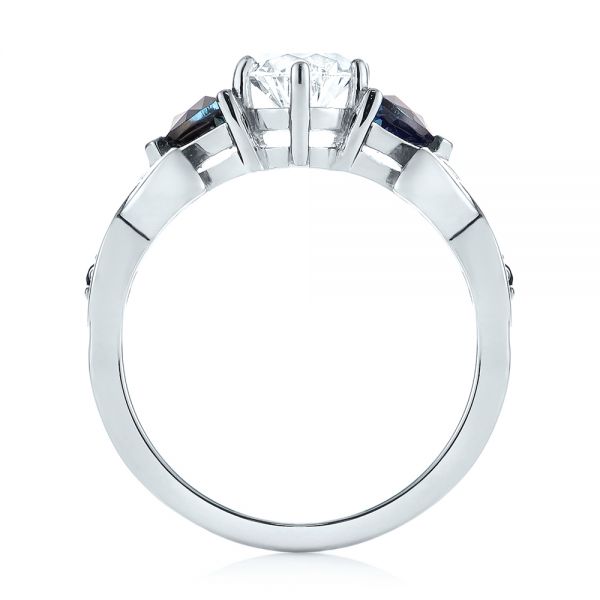  Platinum Custom Three Stone Blue Sapphire And Diamond Engagement Ring - Front View -  103439