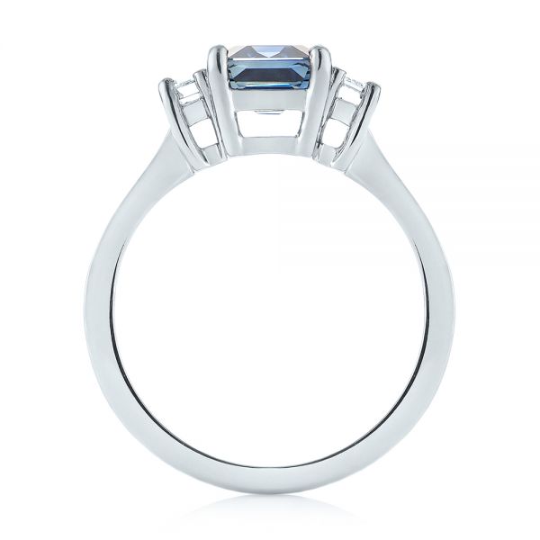  Platinum Custom Three Stone Blue Sapphire And Diamond Engagement Ring - Front View -  103468