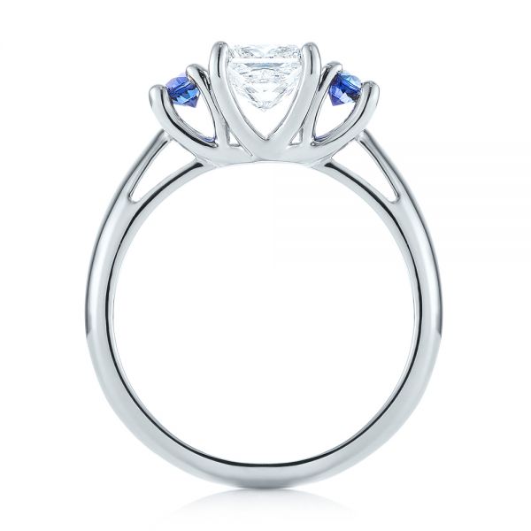  Platinum Custom Three Stone Blue Sapphire And Diamond Engagement Ring - Front View -  103484