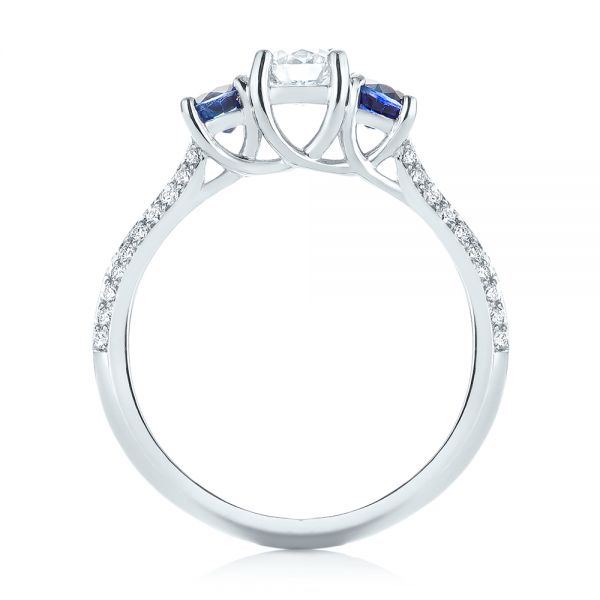  Platinum Custom Three Stone Blue Sapphire And Diamond Engagement Ring - Front View -  103490