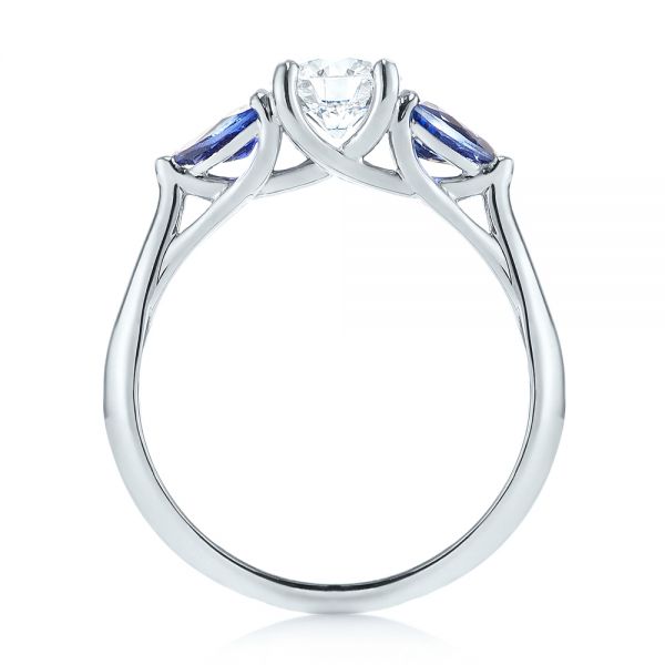 18k White Gold 18k White Gold Custom Three Stone Blue Sapphire And Diamond Engagement Ring - Front View -  103507