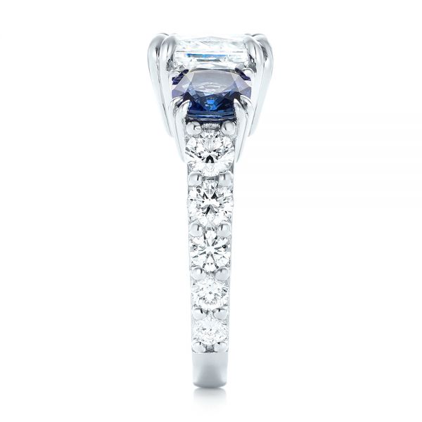  Platinum Custom Three Stone Blue Sapphire And Diamond Engagement Ring - Side View -  102972