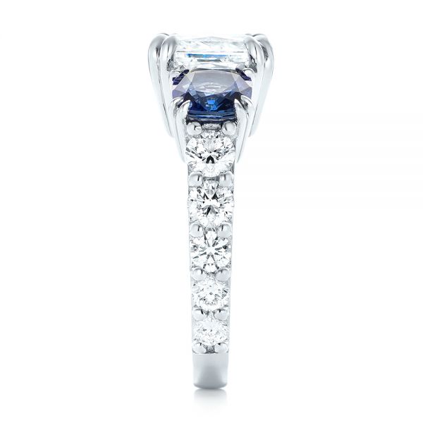 Custom Three Stone Blue Sapphire And Diamond Engagement Ring #102972 ...