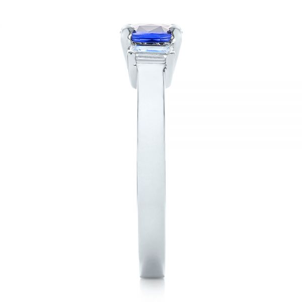 Platinum Platinum Custom Three Stone Blue Sapphire And Diamond Engagement Ring - Side View - 102985