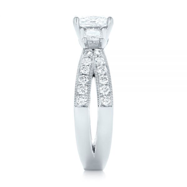  Platinum Custom Three Stone Diamond Engagement Ring With Blue Sapphires - Side View -  102992