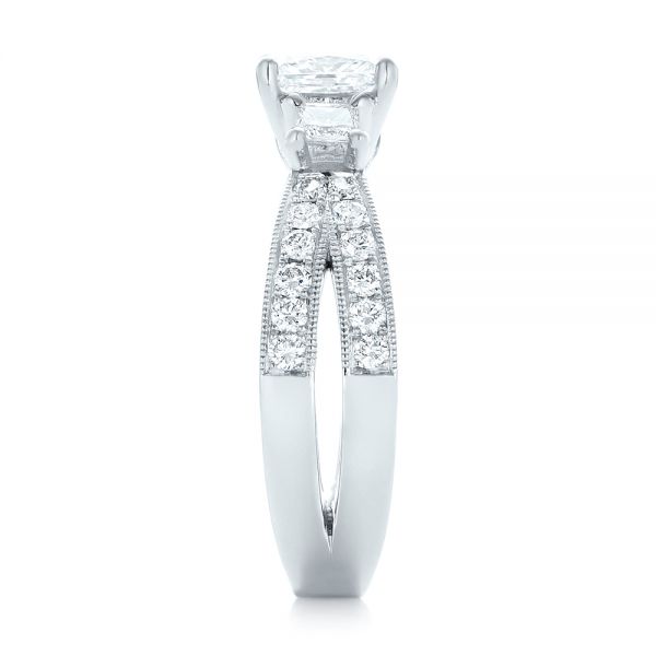 14k White Gold 14k White Gold Custom Three Stone Diamond Engagement Ring With Blue Sapphires - Side View - 102992