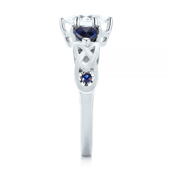 Platinum Custom Three Stone Blue Sapphire And Diamond Engagement Ring - Side View - 103439