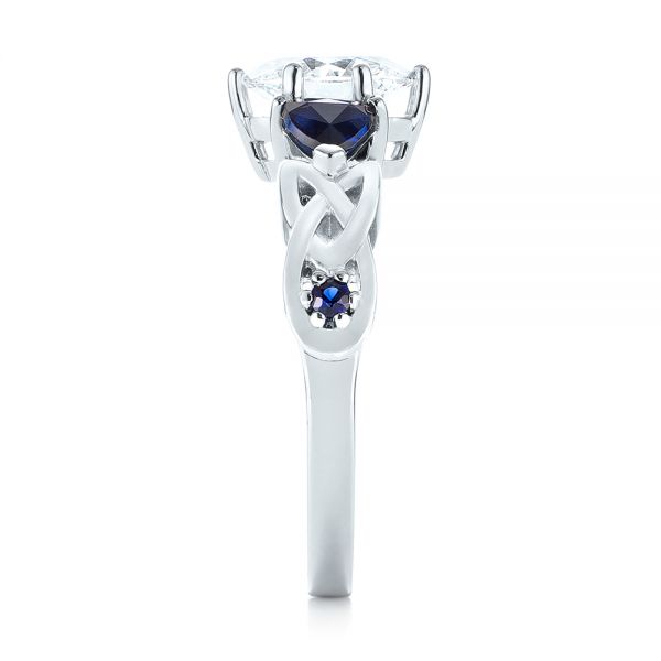 18k White Gold 18k White Gold Custom Three Stone Blue Sapphire And Diamond Engagement Ring - Side View -  103439